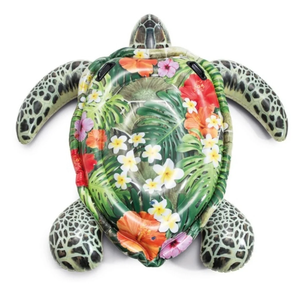 Intex Realistic Sea Turtle Inflatable Ride On Pool Float with Heavy Duty Handles